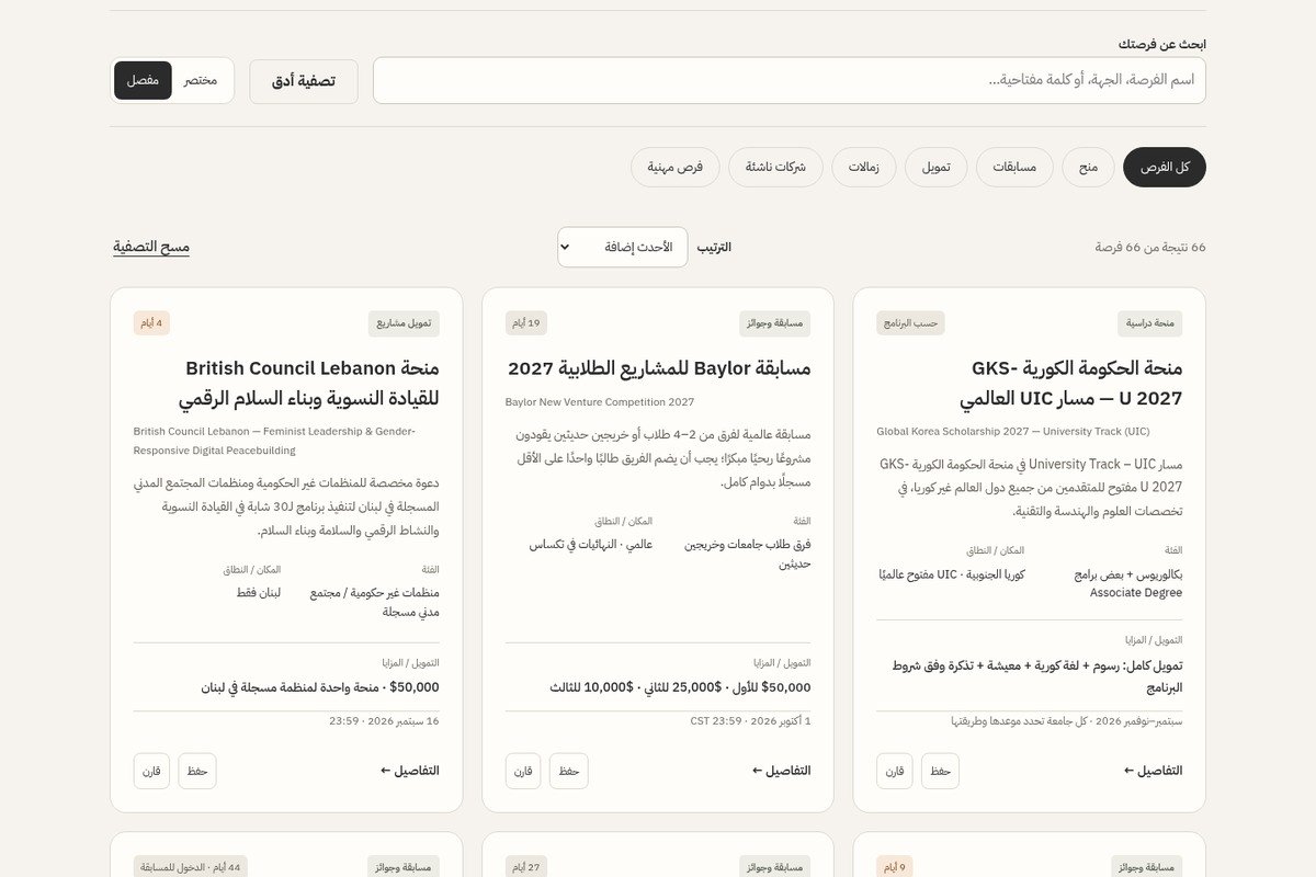 معاينة محلية لواجهة دليل الفرص في الإصدار التاسع من الموقع.